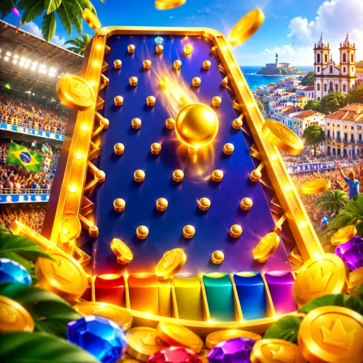 Bolas caindo pela pirâmide do jogo Plinko